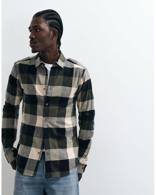 Only & Sons Gray Buffalo Check Shirt for men