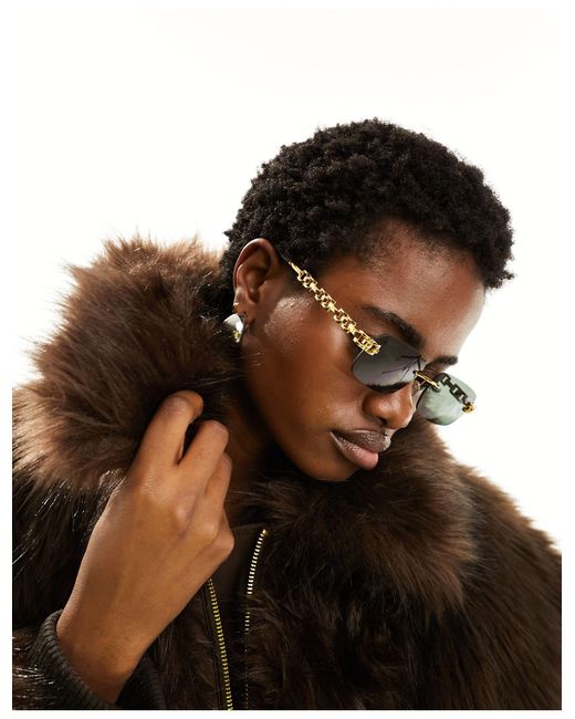 ASOS Brown Rimless 90s Sunglasses With Chain Temple