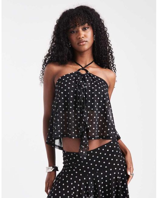 Miss Selfridge Black O Ring Ruffle Split Front Top