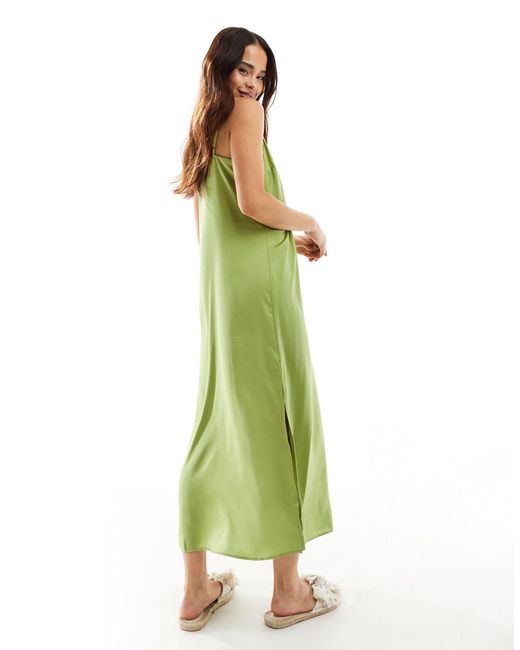 New Look Green Plain Satin Strappy Midi Dress