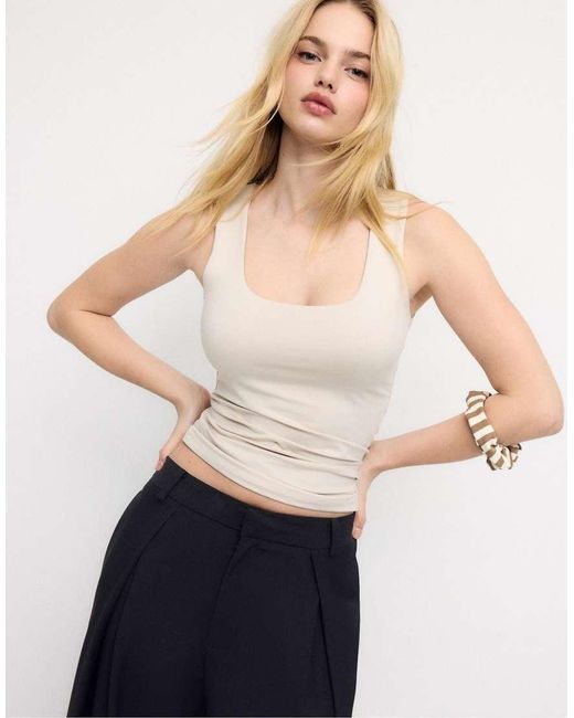 Stradivarius White Polyamide Wide-Strap T-Shirt