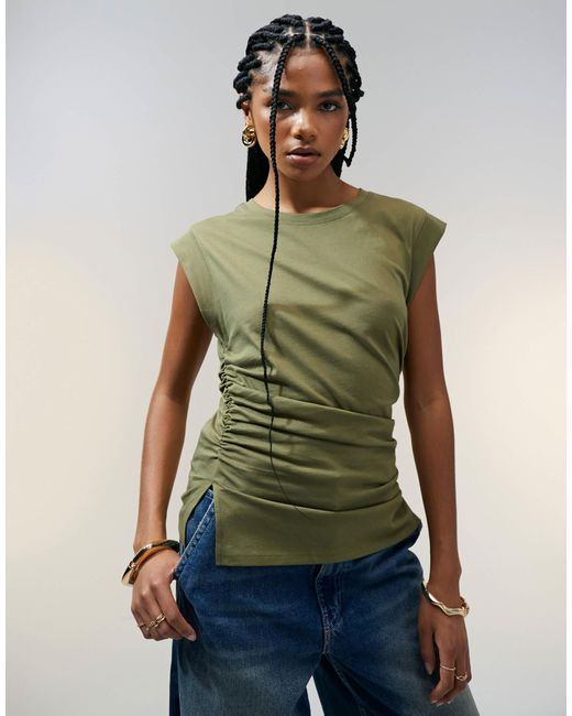 ASOS Green Corset Waist Sharp Shoulder Tank Top