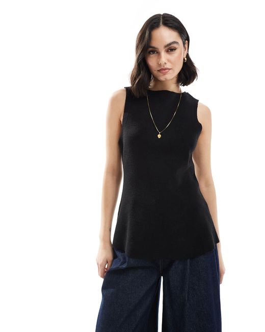 ASOS Black Knitted Structured Peplum Top