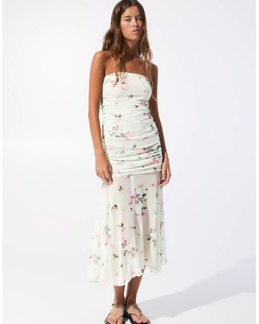 Pull&Bear White Floral Mesh Bandeau Dress