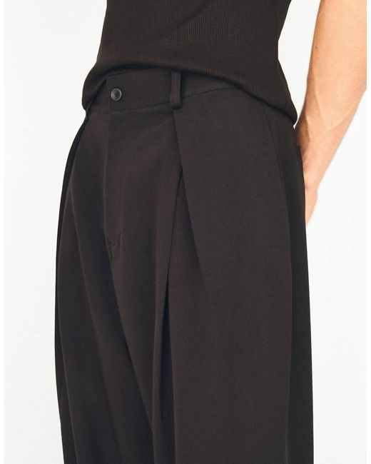 Bershka Black Pleated Baggy Trousers for men