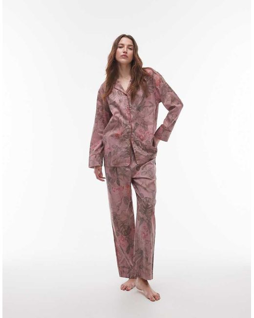 Mango Satijnen Pyjamabroek Met Wijde Pijpen in het Red