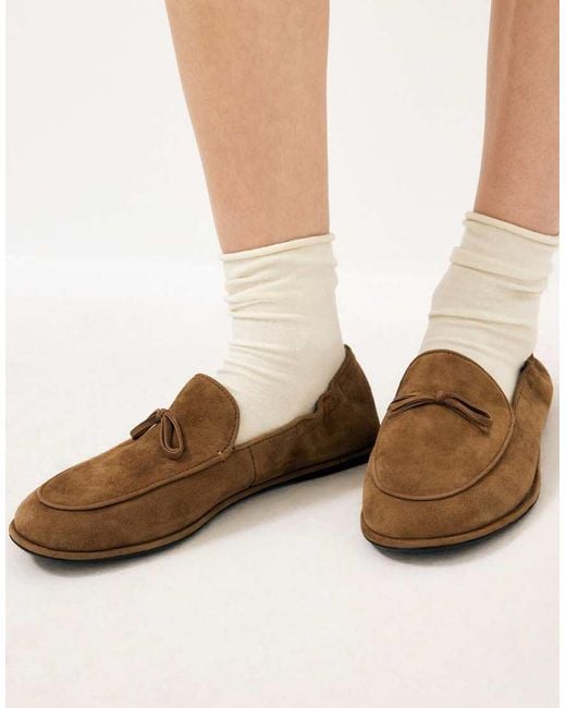 NA-KD Brown Bow Detail Suede Loafers