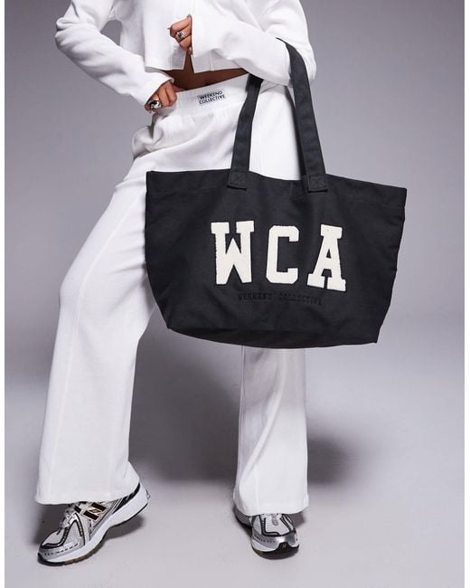 ASOS Gray Weekend Collective Tote Bag With Varsity Graphic