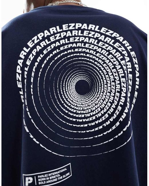 Parlez Blue Luna Short Sleeve Oversized Logo T-Shirt With Back Print for men