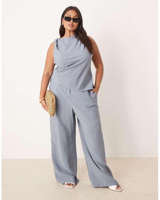 ASOS Blue Asos Design Curve Asymmetric Textured Twist Detail Top Co-ord