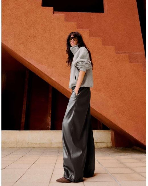 Bershka Brown Sarouel Trousers Leather Effect