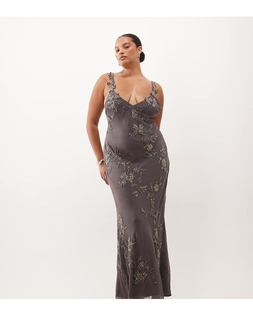 ASOS Gray Asos Design Curve Floral Embellished Cami Maxi Dress With Scarf