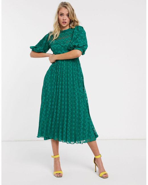 Vestido midi plisado con diseño ASOS de color Green
