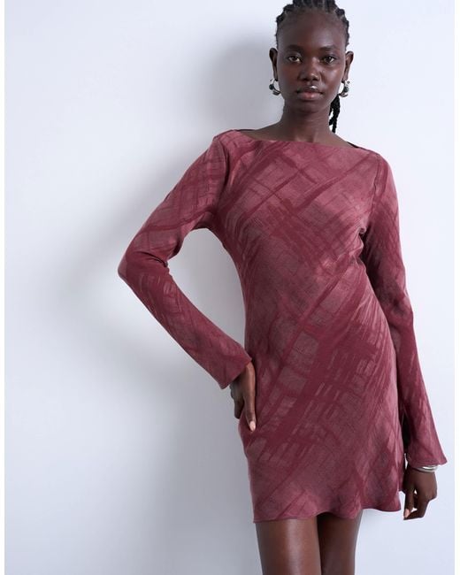 Robe courte à encolure bateau en cupro jacquard TOPSHOP en coloris Red