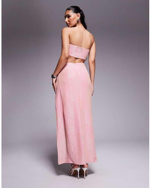 Missy Empire Purple Sequin Twist Front High Slit Maxi Skirt Co-Ord