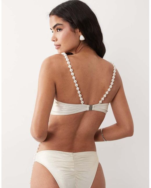 ASOS Brown Embellished Pearl Fringe Bikini Top