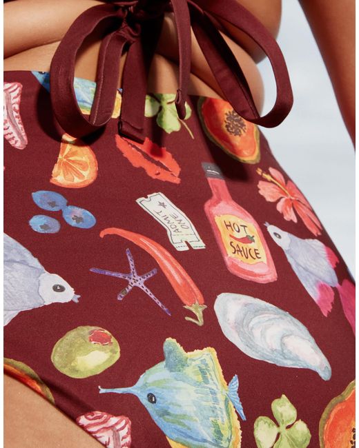 ASOS Blue Asos design curve – celeste – bikinihose mit hohem beinausschnitt, hoher taille und urlaubsprint