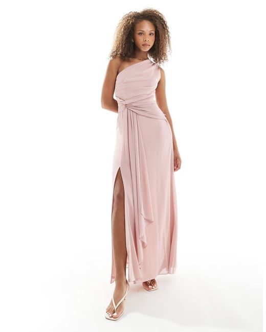 TFNC London Pink Bridesmaids One Shoulder Drape Front Maxi Dress