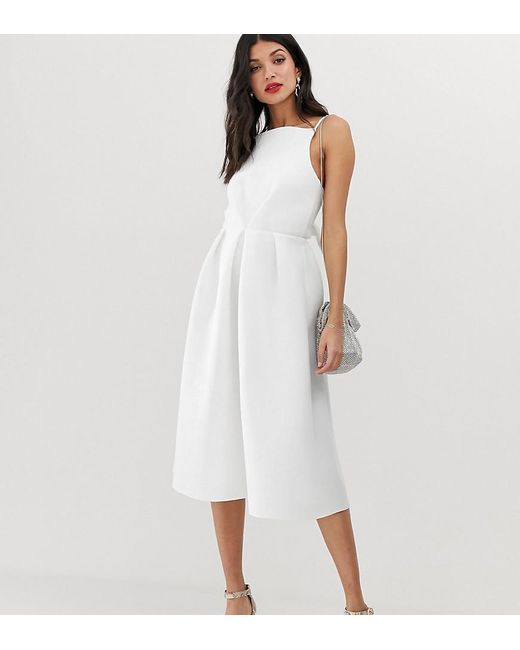 ASOS White Asos Design Tall Bow Back Midi Prom Dress