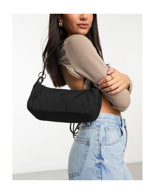 ASOS Blue Crinkle Nylon Shoulder Bag With Double Ring Detail