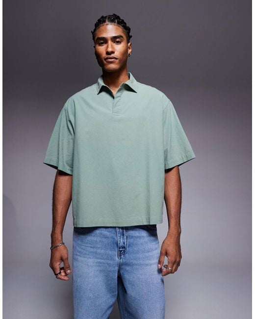 ASOS Blue Boxy Oversized Overhead Textured Shirt for men