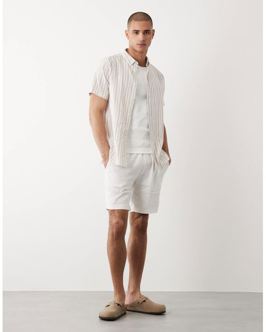 Threadbare White Linen Mix Drawstring Waist Shorts for men