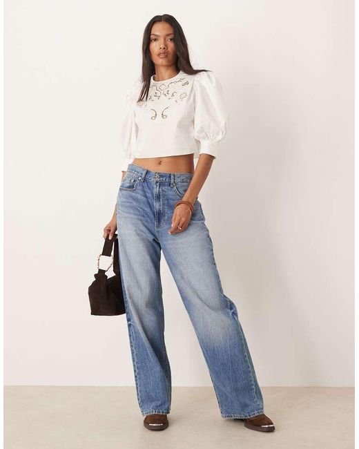 Glamorous White Embroidered Boxy Blouse With Pull Sleeves