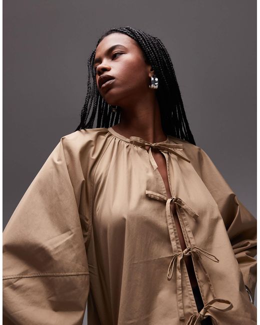 ARKET Natural Oversized Blouse With Bow Front Detail