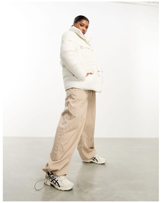 Threadbare White Icy Oversized Puffer Coat With Cinched Waist