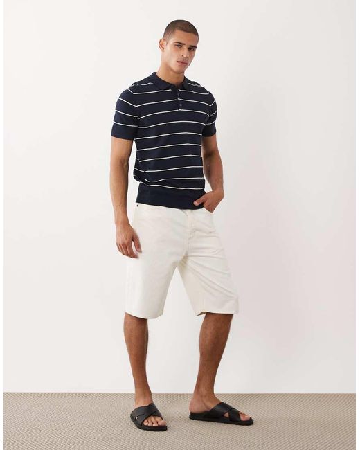Threadbare Blue Knitted Short Sleeve Stripe Polo Shirt for men
