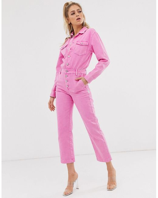 Tuta di jeans rosa slavato di Miss Sixty in Pink