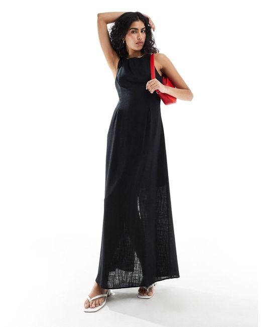 SELECTED Black Femme Linen Mix Maxi Dress