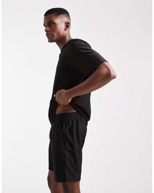 Only & Sons Black Plisse Pull On Short Co-ord for men