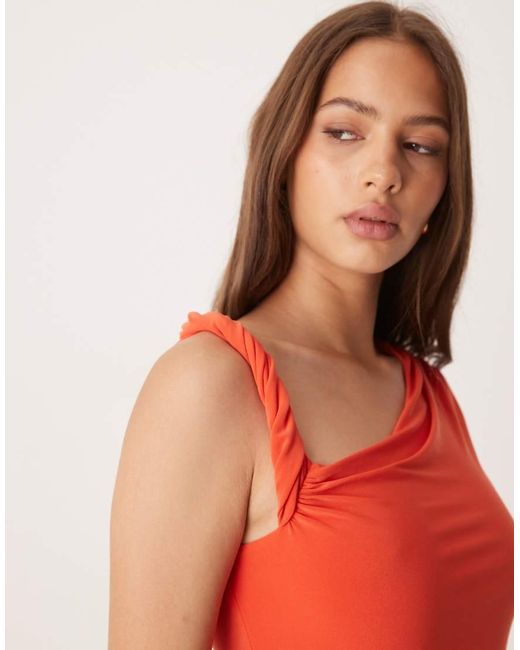 ASOS Red Draped Twist Shoulder Cut Out Short Sleeve Bodysuit