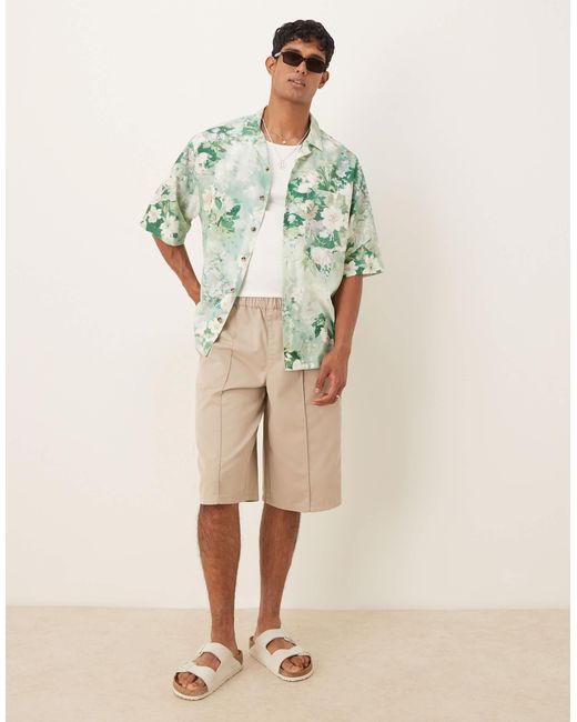ASOS – oversize-hemd mit em blumenmuster und reverskragen in Green für Herren