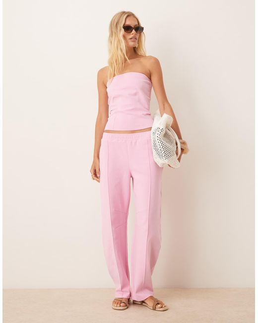Pantalon bouffant d'ensemble en maille interlock avec surpiqûres ASOS en coloris Pink