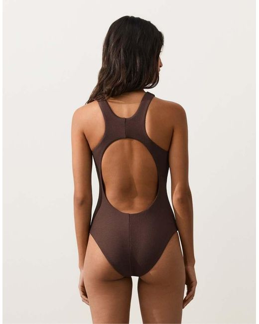 Oysho Brown Rib Halter Swimsuit