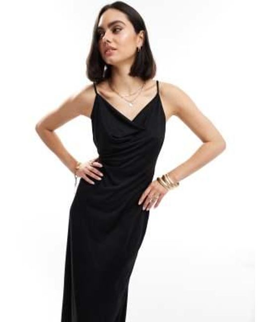 Diana - robe longue à col bénitier en jersey Threadbare en coloris Black