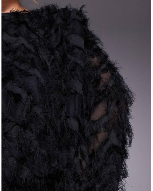 Jaded Rose Plus Black Textured Fluffy Blouson Mini Dress