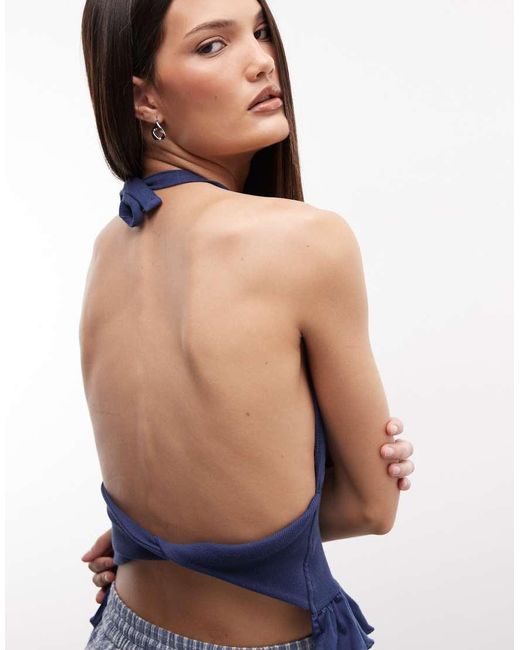Susmie's Blue Palmer Halterneck Top