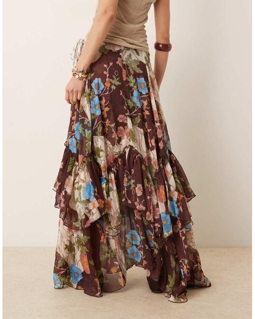 Free People Natural Palermo Chiffon Asymmetric Maxi Skirt