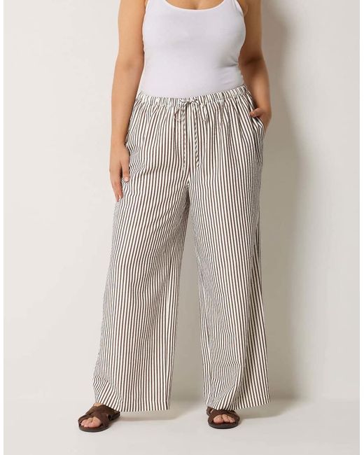 Yours Clothing Brown Stripe Wide Leg Trousers