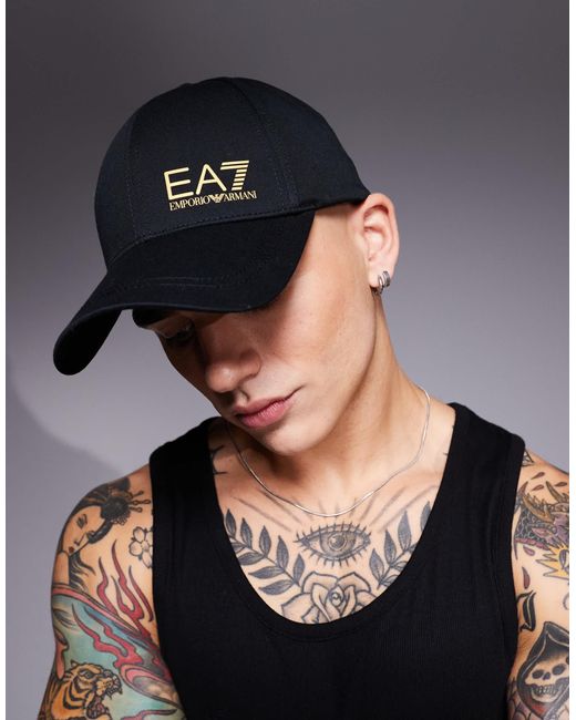 EA7 Black Armani Logo Baseball Cap for men