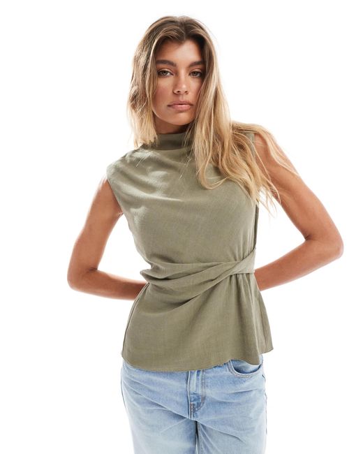 ASOS Green Cowl Neck Sleeveless Line-look Top With Twist Waist Detail