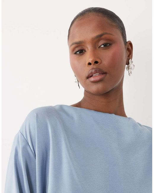 ASOS Blue Asymmetric Bodice Maxi Dress With Blouson Sleeves
