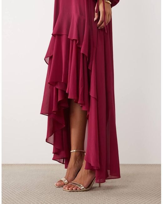 TFNC London Chiffon High Neck Maxi Dress With Tiered Hem