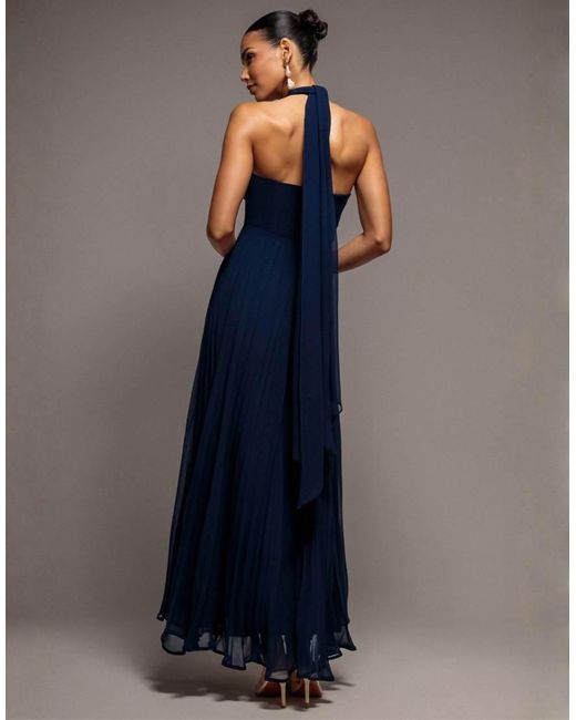 Goddiva Blue Sleeveless Pleated Chiffon Multiway Scarf Maxi Dress