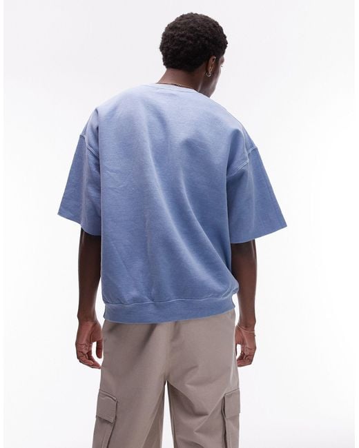 Topman Blue Vintage Wash Short Sleeve Sweatshirt for men