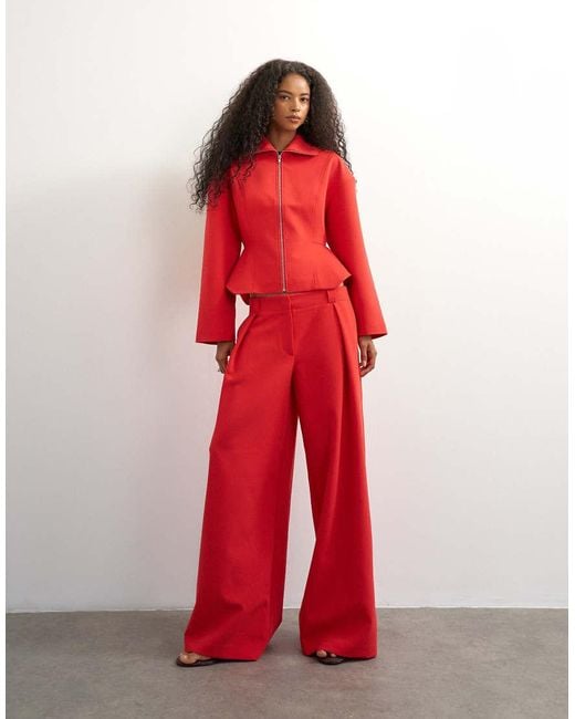 TOPSHOP Tailored Zip Through Peplum Top