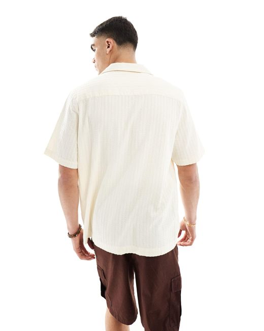 ASOS – locker geschnittenes seersucker-hemd in Natural für Herren